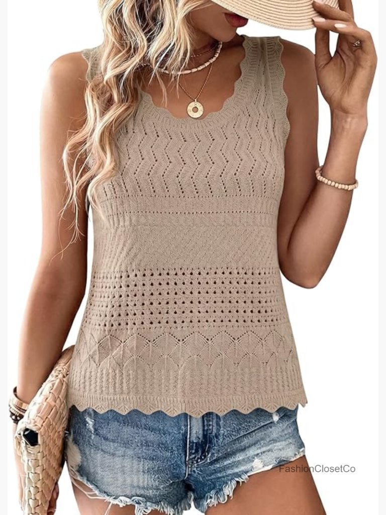 Boho Crochet Knit Tank Top Sleeveless Hollow Out Summer Sweater Vest